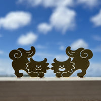 【金属製シーサー置物】ねこからうまれちゃったおしりトントンしてほシーサー！ペア置物 / 癒し / お守り